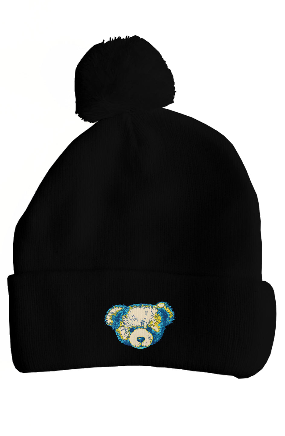 Pretty Boys Teddy Bear Pom Pom Beanie BLK